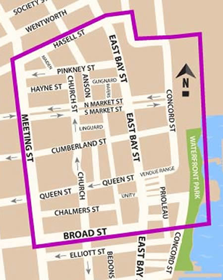 Fun things to do in Charleston : Map of the French Quarter District in Charleston SC.