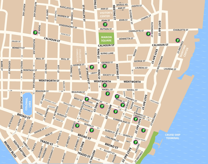 Fun things to do in Charleston : Parking Map 700x554