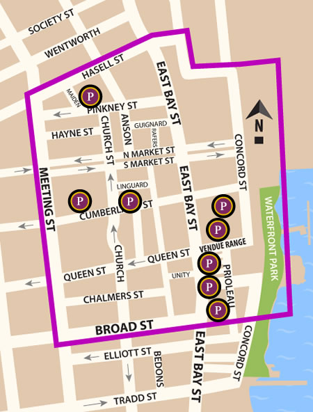 Fun things to do in Charleston : French Quarter Parking Map. 